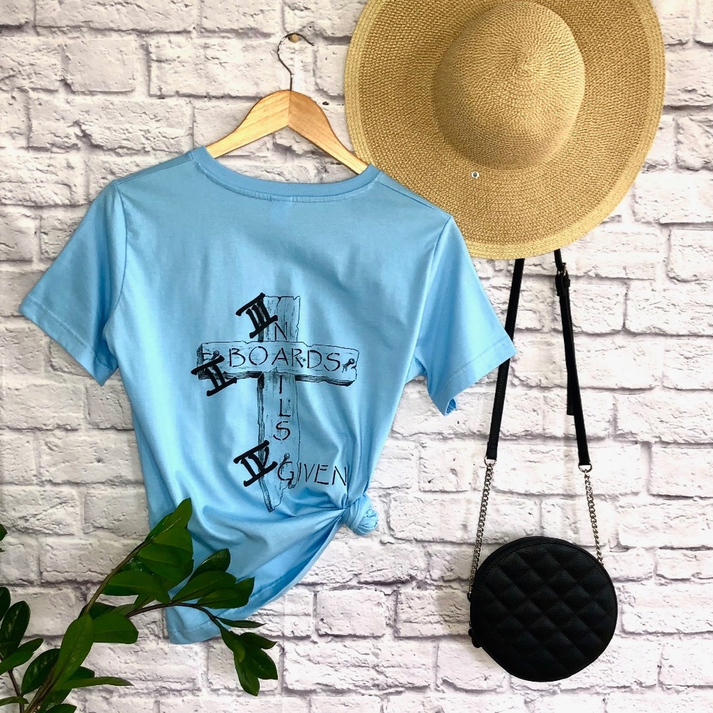 Three Nails T-Shirt, Religious Shirt, Faith Clothing, Trendy Shirt - Blue